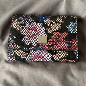Black floral / Snakeskin pattern gently used LODIS leather wallet
